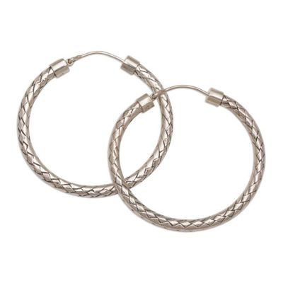 Alternate image for Sterling Silver 1.25 Inch Hoop Earrings with Woven Design Celuk Circles