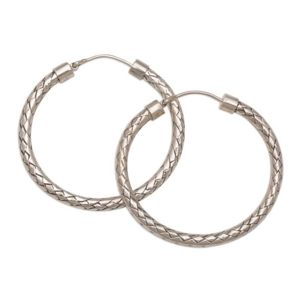 Alternate image for Sterling Silver 1.25 Inch Hoop Earrings with Woven Design Celuk Circles