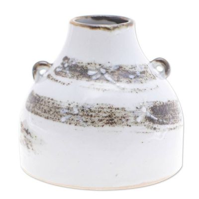Alternate image for Handmade White and Brown Ceramic Vase with Dragonfly Motifs Zen Paths