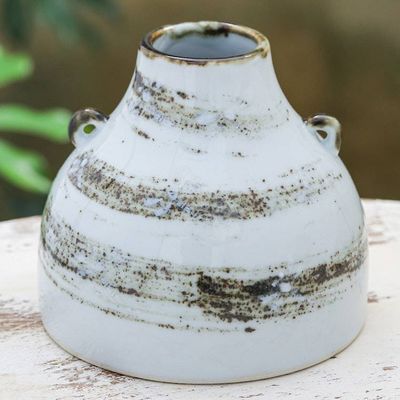 Alternate image for Handmade White and Brown Ceramic Vase with Dragonfly Motifs Zen Paths
