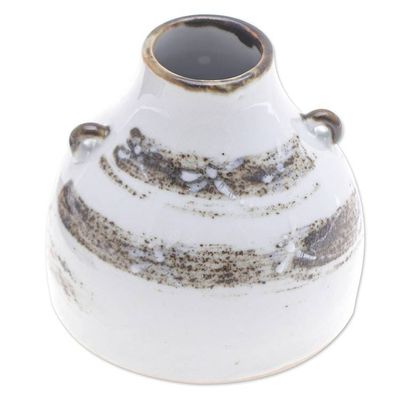 Alternate image for Handmade White and Brown Ceramic Vase with Dragonfly Motifs Zen Paths