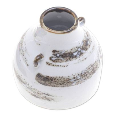 Alternate image for Handmade White and Brown Ceramic Vase with Dragonfly Motifs Zen Paths