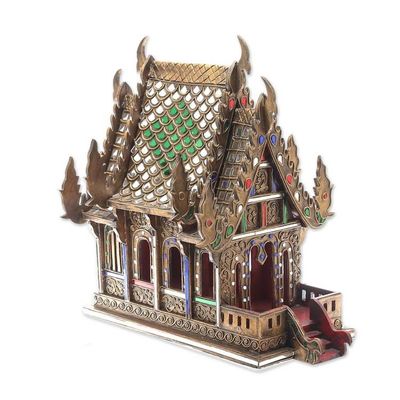 Alternate image for Wood and Glass Spirit House Handcrafted in Thailand 16 in. Lanna Temple