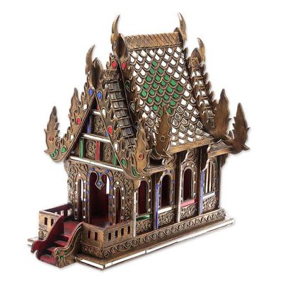 Alternate image for Wood and Glass Spirit House Handcrafted in Thailand 16 in. Lanna Temple