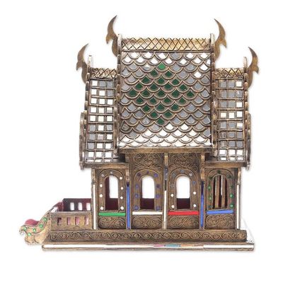 Alternate image for Wood and Glass Spirit House Handcrafted in Thailand 16 in. Lanna Temple