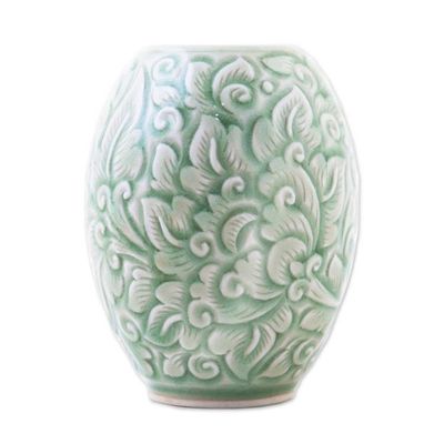 Alternate image for Green Celadon Ceramic Vase Thai Peony