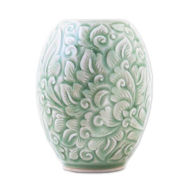 Alternate image for Green Celadon Ceramic Vase Thai Peony