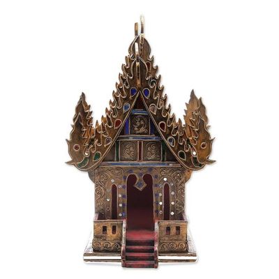 Alternate image for Wood and Glass Spirit House Handcrafted in Thailand 16 in. Lanna Temple