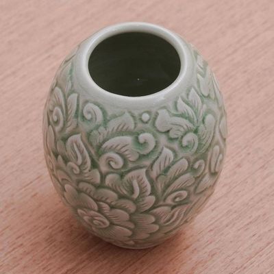 Alternate image for Green Celadon Ceramic Vase Thai Peony