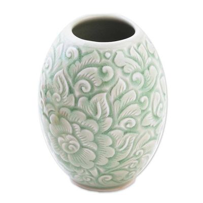 Alternate image for Green Celadon Ceramic Vase Thai Peony