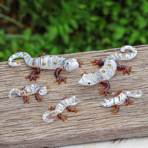 Alternate image for Set of 5 Handblown Glass Gecko Figurines in Warm Hues Gecko Gathering