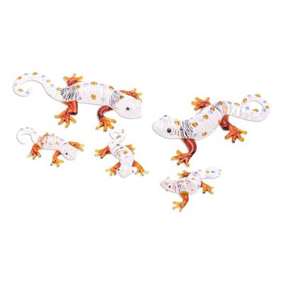Alternate image for Set of 5 Handblown Glass Gecko Figurines in Warm Hues Gecko Gathering