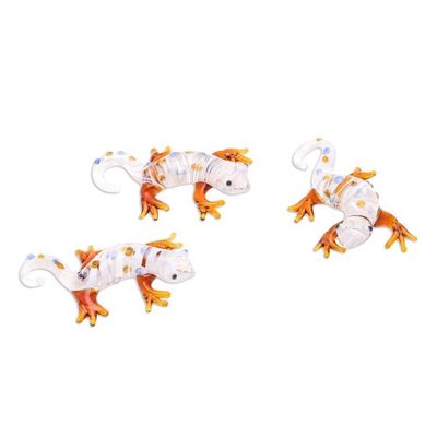 Alternate image for Set of 5 Handblown Glass Gecko Figurines in Warm Hues Gecko Gathering
