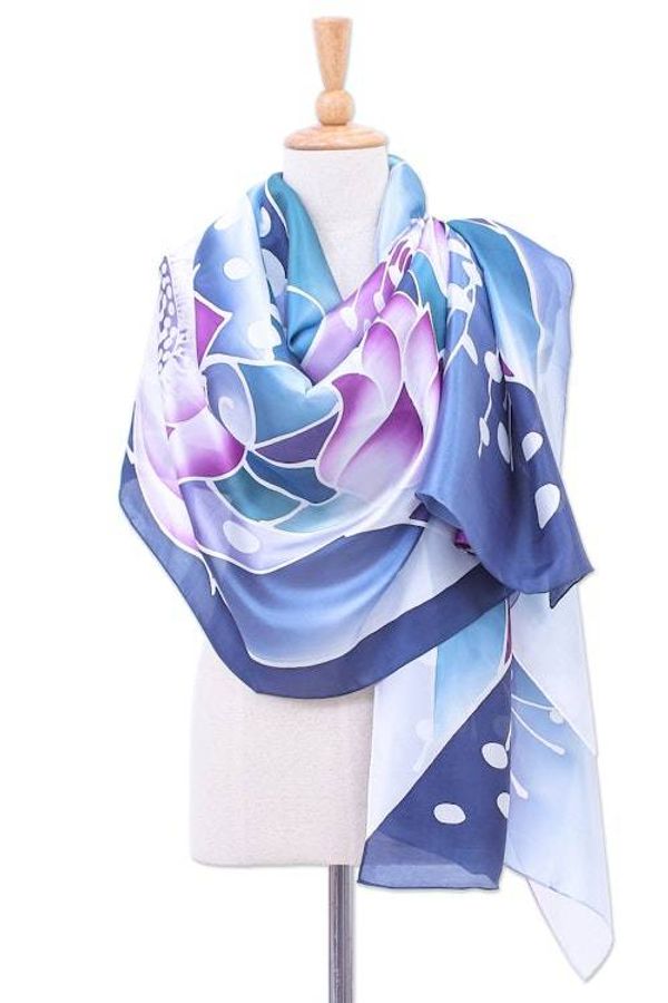 Alternate image for Silk and Rayon Watercolor Batik Shawl from Thailand Violet Lotus