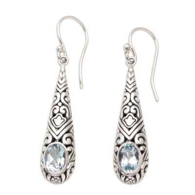 Alternate image for Traditional Dangle Earrings with Two-Carat Blue Topaz Gems Heavenly Queen in Blue