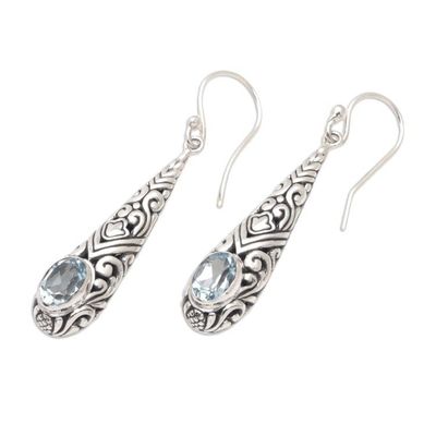Alternate image for Traditional Dangle Earrings with Two-Carat Blue Topaz Gems Heavenly Queen in Blue