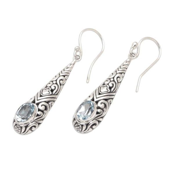 Alternate image for Traditional Dangle Earrings with Two-Carat Blue Topaz Gems Heavenly Queen in Blue