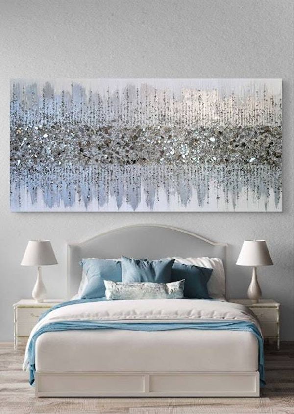 Alternate image for Silver & White Glitter Glass Glam Wall Art Painting Home Decor Hanging