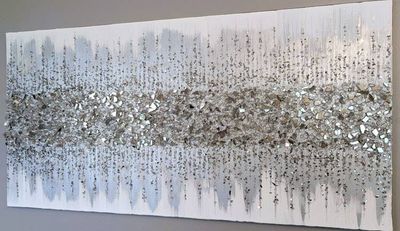 Alternate image for Silver & White Glitter Glass Glam Wall Art Painting Home Decor Hanging