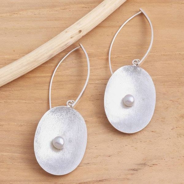 Alternate image for Brushed Sterling Silver and Cultured Pearl Dangle Earrings Seeds of Change