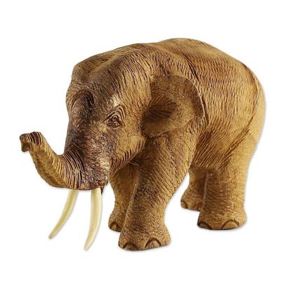 Alternate image for Hand Carved Thai Rustic Teak Wood Sculpture of an Elephant Elephant Gait