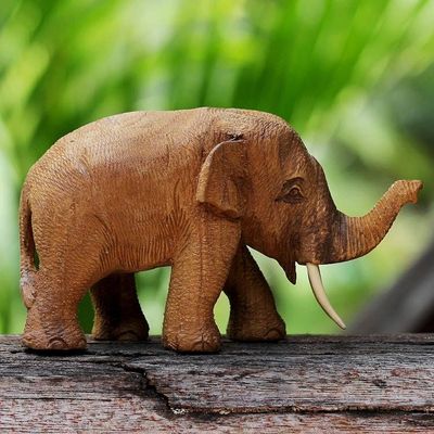 Alternate image for Hand Carved Thai Rustic Teak Wood Sculpture of an Elephant Elephant Gait