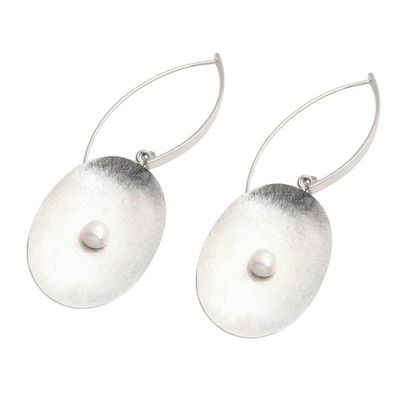 Alternate image for Brushed Sterling Silver and Cultured Pearl Dangle Earrings Seeds of Change