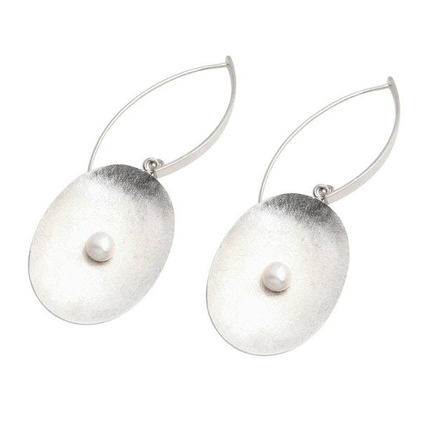 Alternate image for Brushed Sterling Silver and Cultured Pearl Dangle Earrings Seeds of Change