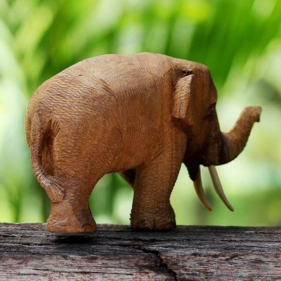 Alternate image for Hand Carved Thai Rustic Teak Wood Sculpture of an Elephant Elephant Gait