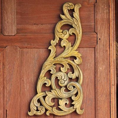 Primary image for Classic Thai Teak Wood Wall Relief Panel Carved by Hand Enchanted Thai Nature