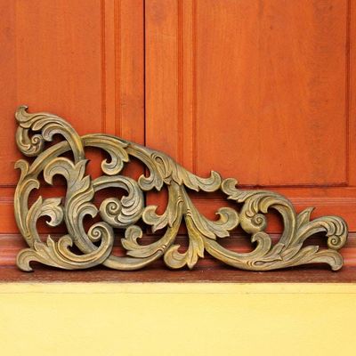 Alternate image for Classic Thai Teak Wood Wall Relief Panel Carved by Hand Enchanted Thai Nature