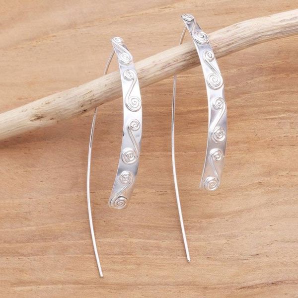 Alternate image for Sterling Silver Drop Earrings with Double Spiral Motif In Spiral Movement
