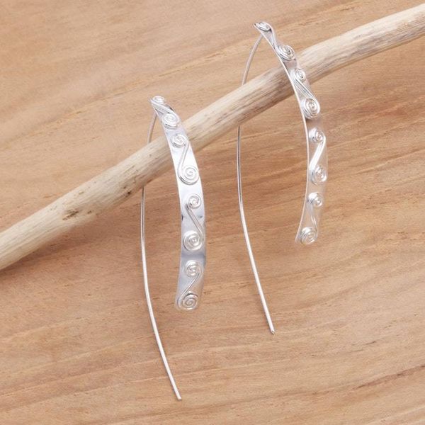 Alternate image for Sterling Silver Drop Earrings with Double Spiral Motif In Spiral Movement
