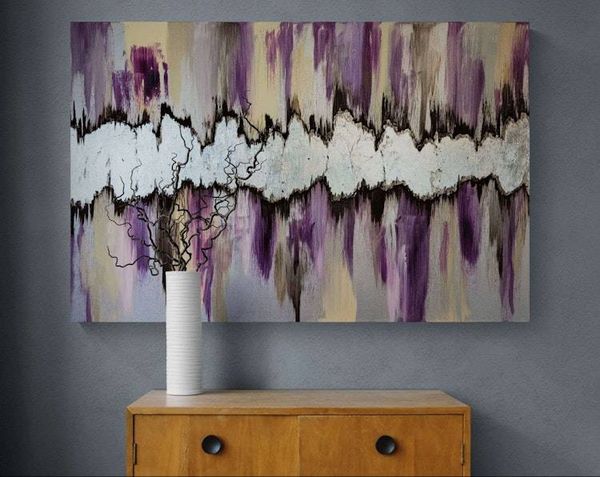 Alternate image for Lunar Rift | Original Silver Leaf Abstract Painting | Canvas Modern Wall Art | Purple Violet Cream Champagne Brown Signed Texture Artwork