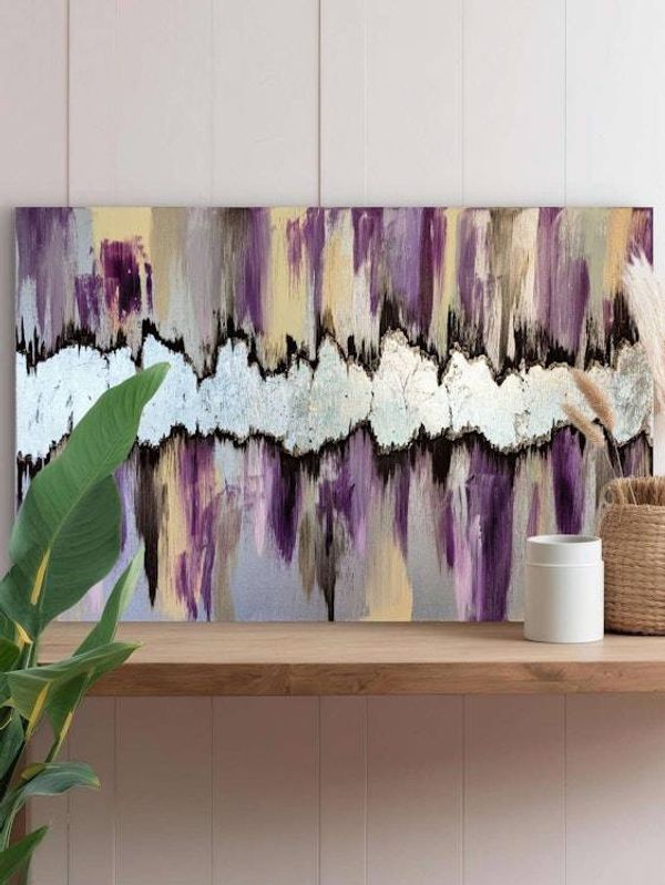 Alternate image for Lunar Rift | Original Silver Leaf Abstract Painting | Canvas Modern Wall Art | Purple Violet Cream Champagne Brown Signed Texture Artwork