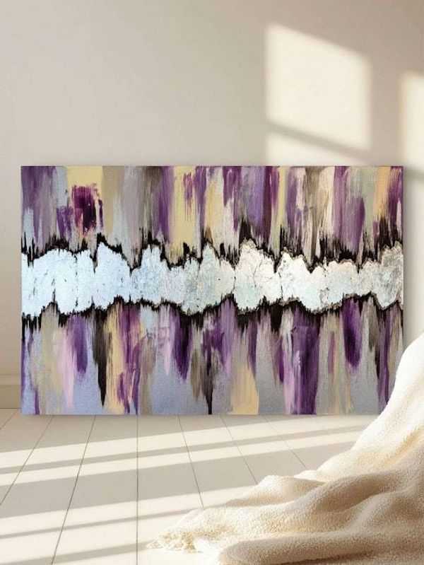 Alternate image for Lunar Rift | Original Silver Leaf Abstract Painting | Canvas Modern Wall Art | Purple Violet Cream Champagne Brown Signed Texture Artwork