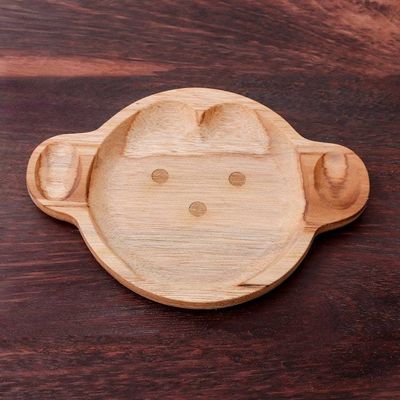Alternate image for Monkey-Themed Teak Wood Serving Plate from Thailand Playful Monkey