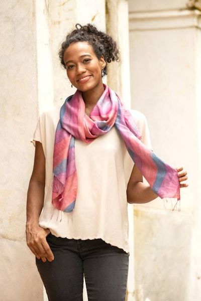 Primary image for Hand-Painted Striped Silk Shawl Flowing Water