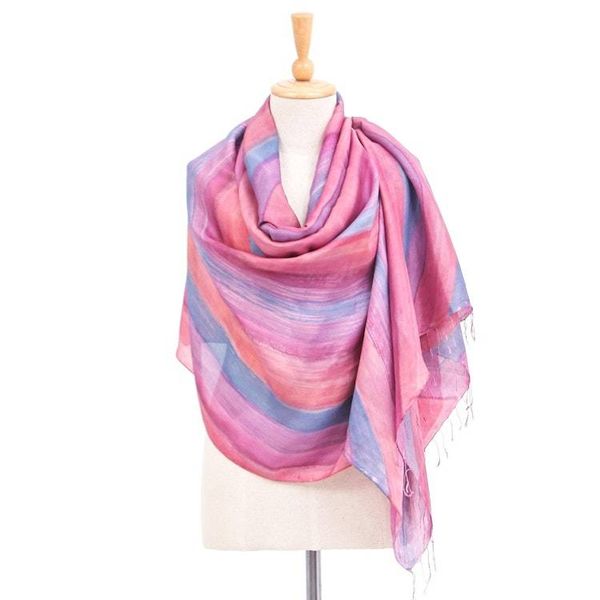 Alternate image for Hand-Painted Striped Silk Shawl Flowing Water