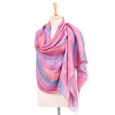 Alternate image for Hand-Painted Striped Silk Shawl Flowing Water
