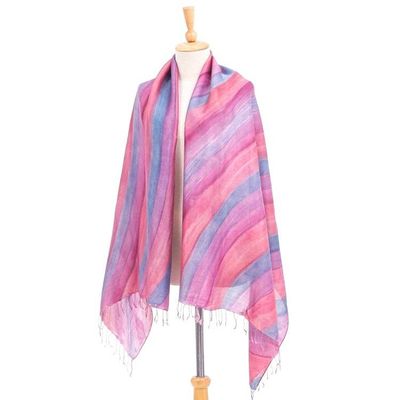 Alternate image for Hand-Painted Striped Silk Shawl Flowing Water