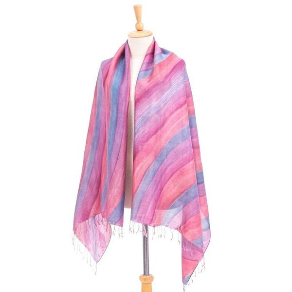 Alternate image for Hand-Painted Striped Silk Shawl Flowing Water