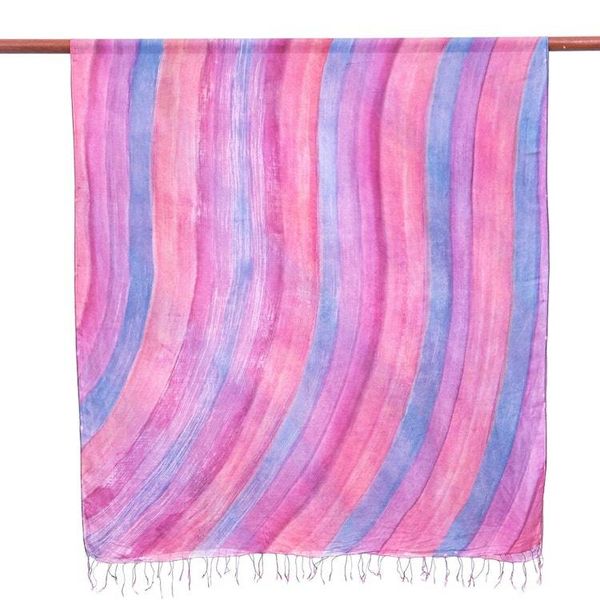 Alternate image for Hand-Painted Striped Silk Shawl Flowing Water