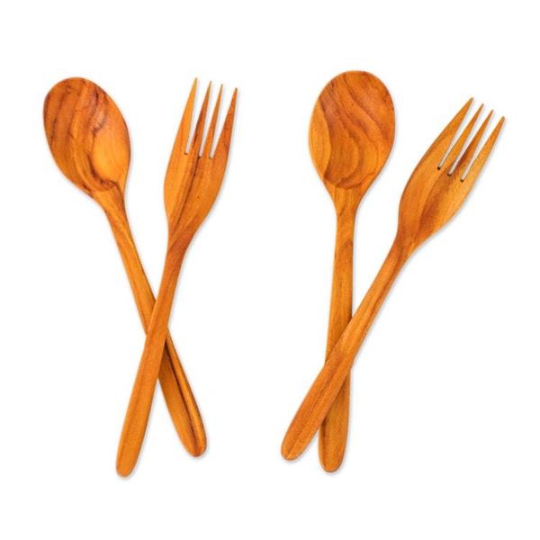 Alternate image for Wood Serving Utensil 4 Piece-Set with Forks and Spoons Dinner Delight