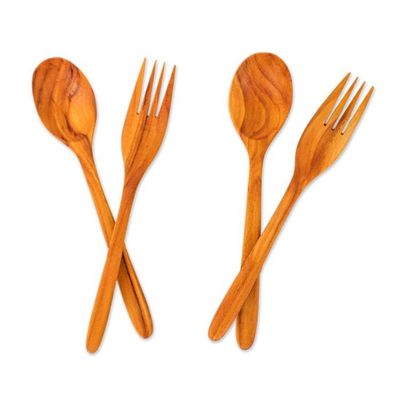 Alternate image for Wood Serving Utensil 4 Piece-Set with Forks and Spoons Dinner Delight