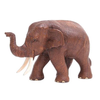Alternate image for Artisan Crafted Teak Wood Elephant Statuette Right Savannah Trek