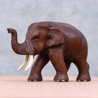 Alternate image for Artisan Crafted Teak Wood Elephant Statuette Right Savannah Trek