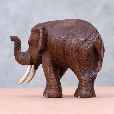 Alternate image for Artisan Crafted Teak Wood Elephant Statuette Right Savannah Trek
