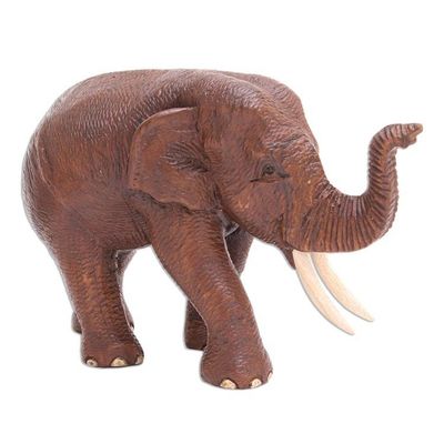 Alternate image for Artisan Crafted Teak Wood Elephant Statuette Right Savannah Trek
