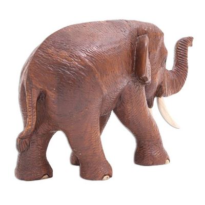 Alternate image for Artisan Crafted Teak Wood Elephant Statuette Right Savannah Trek